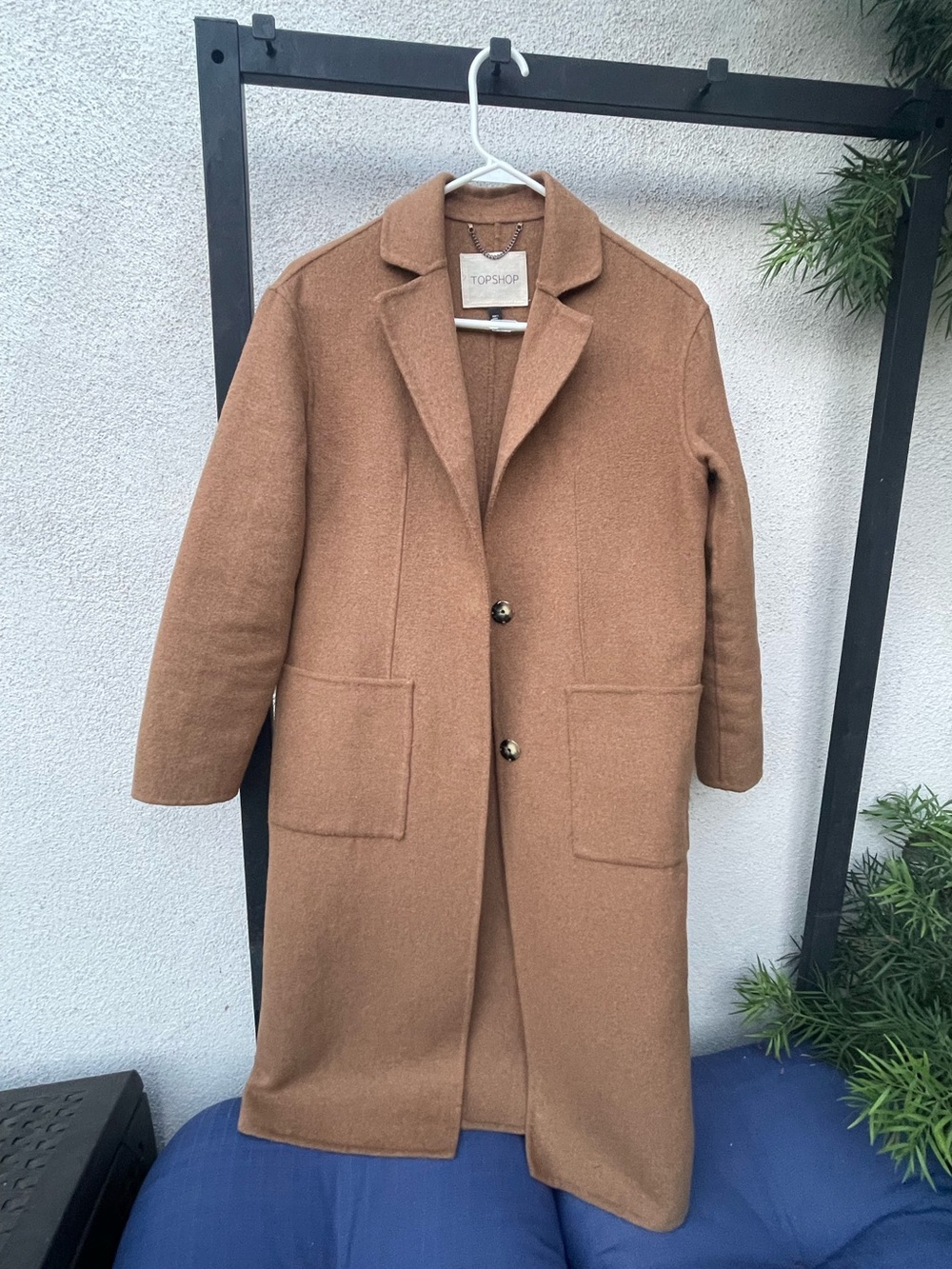 Topshop Camel Brown Coat with Chain Detail